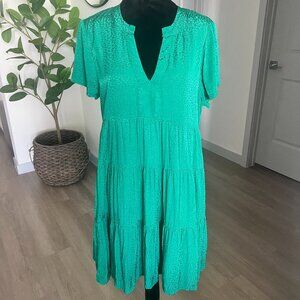 Maeve Anthropologie Sacha Jacquard Tiered Tunic Dress Green Size M Boho Western